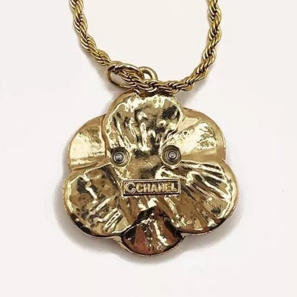 Chanel camellia large pendants on 18 karat gold plated 18 inch chains. - Picture 2 of 15